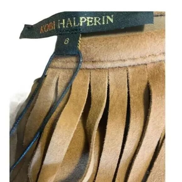 Kobi Halperin Portia Suede Fringe 100% Goat  Lined Mini Women's Skirt Size 8 - Picture 8 of 10
